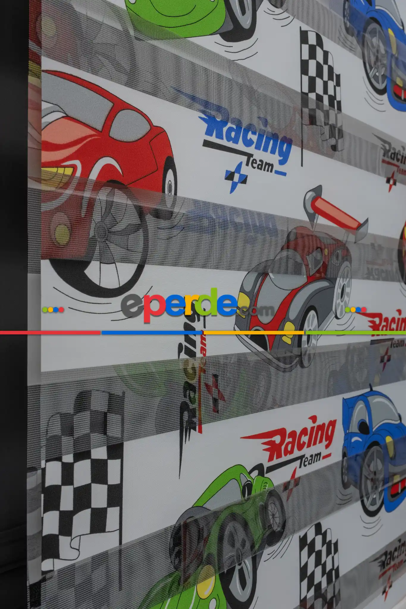 Erkek Çocuk Odası zebra Perde - Dijital Araba Baskılı Zebra Perde - Arabalar Desenli