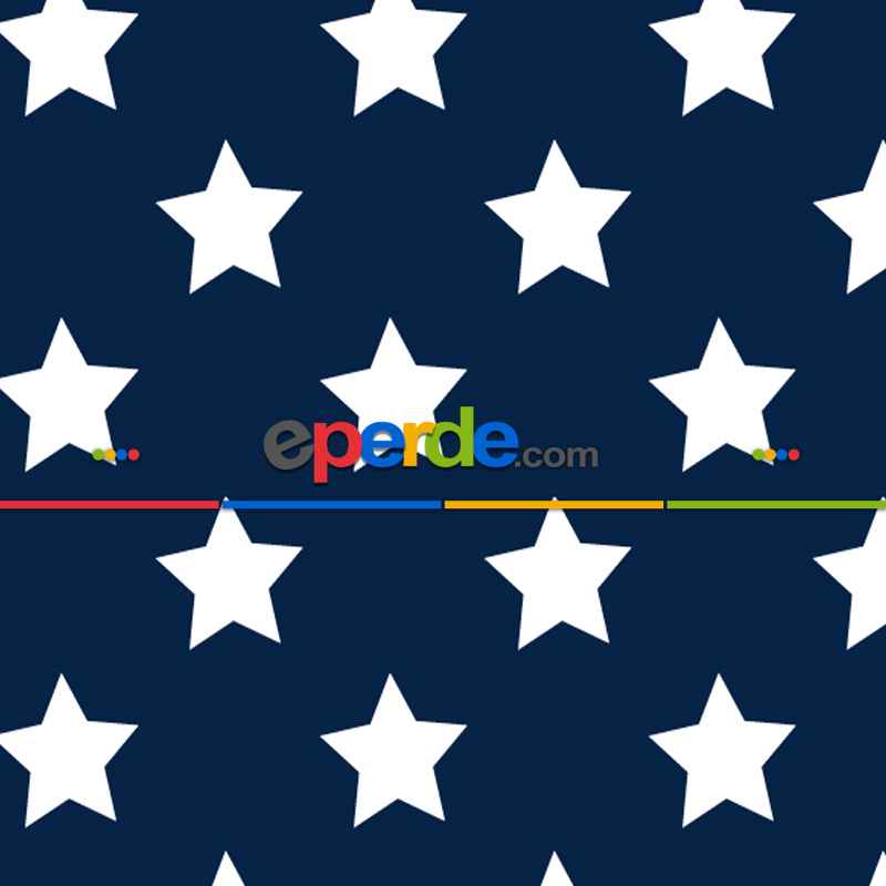 Yıldız Desenli Fon Perde Evm408-8 Kumaşı Kalındır Duck Bezi Değildir- Lacivert-Beyaz