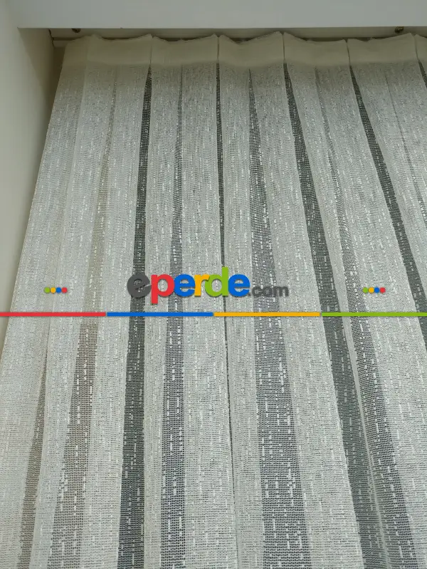 Ekru Renk Şantuk Keten Örme Tül Perde ( Etek Katlamalı )- Ekru