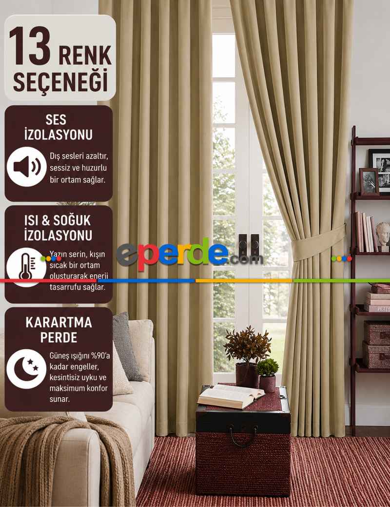 Bej Vizon Renk Karartma Blackout Güneşlik Fon Kalın Perde