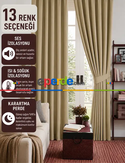 Bej Vizon Renk Karartma Blackout Güneşlik Fon Kalın Perde