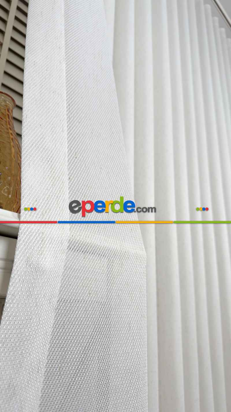 Ekru Sütlü Kahve Kırçıllı Tül Perde, Ağır Gramajlı Premium Seri, Kurşunlu Etek