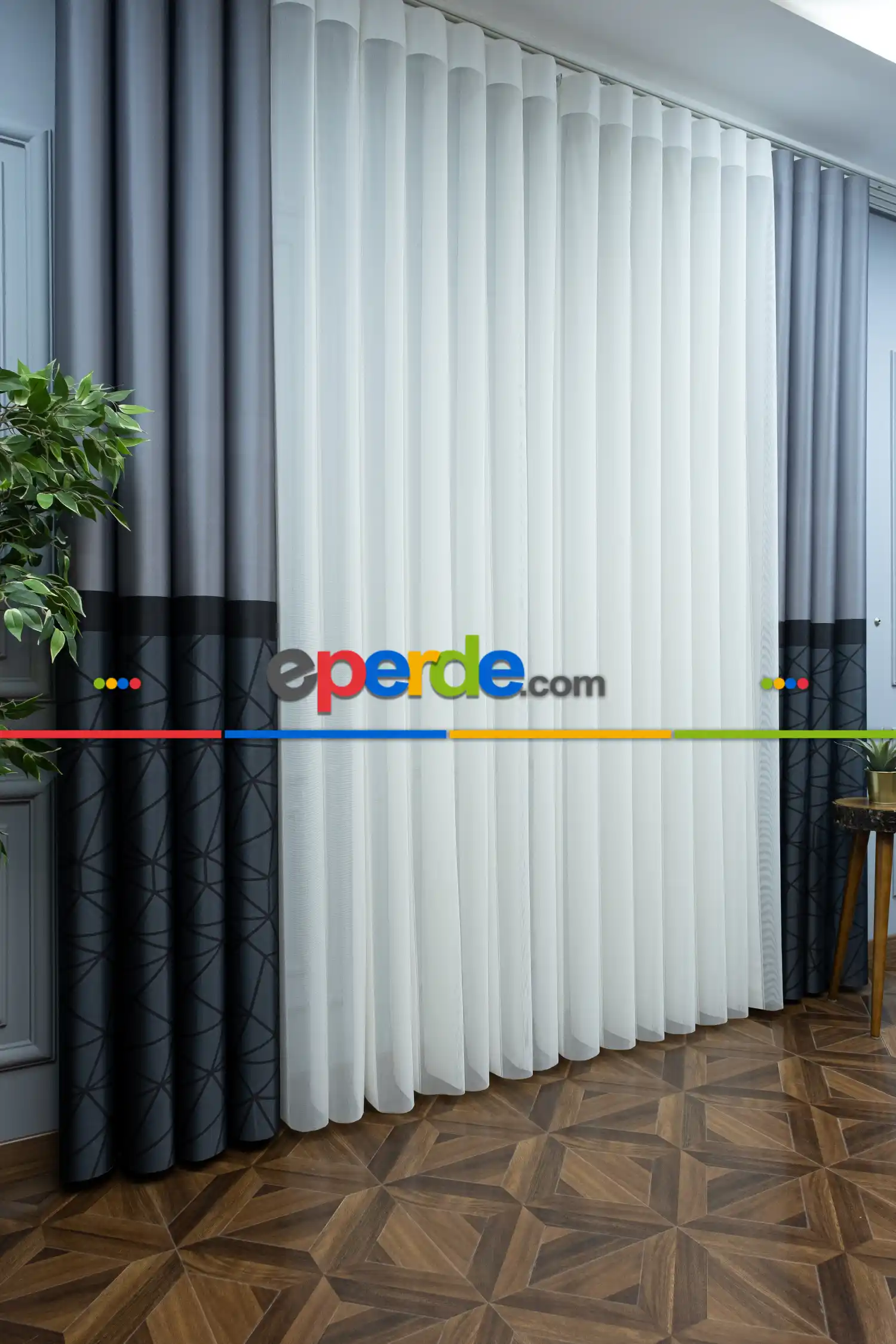 Lens Akıllı Dikey Tül Perde Mermer-33- Çok Renkli 2