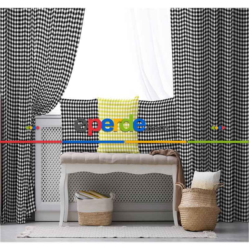 Salon Fon Perde Evim1619-1 Kumaşı Kalındır Duck Bezi Değildir- Mavi-beyaz