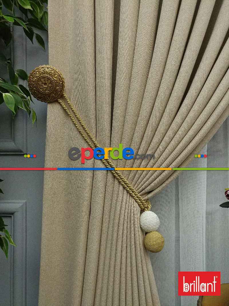 Brillant Keten Koyu Krem Renk Düz Fon Perde - Krem Koyu