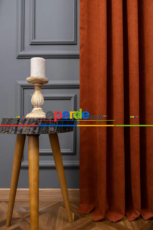 Düz Dökümlü Fon Perde - Kiremit Rengi (dikim Ücreti Fiyata Dahildir)