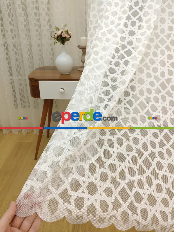 Örme Dantel Tül Perde- Krem