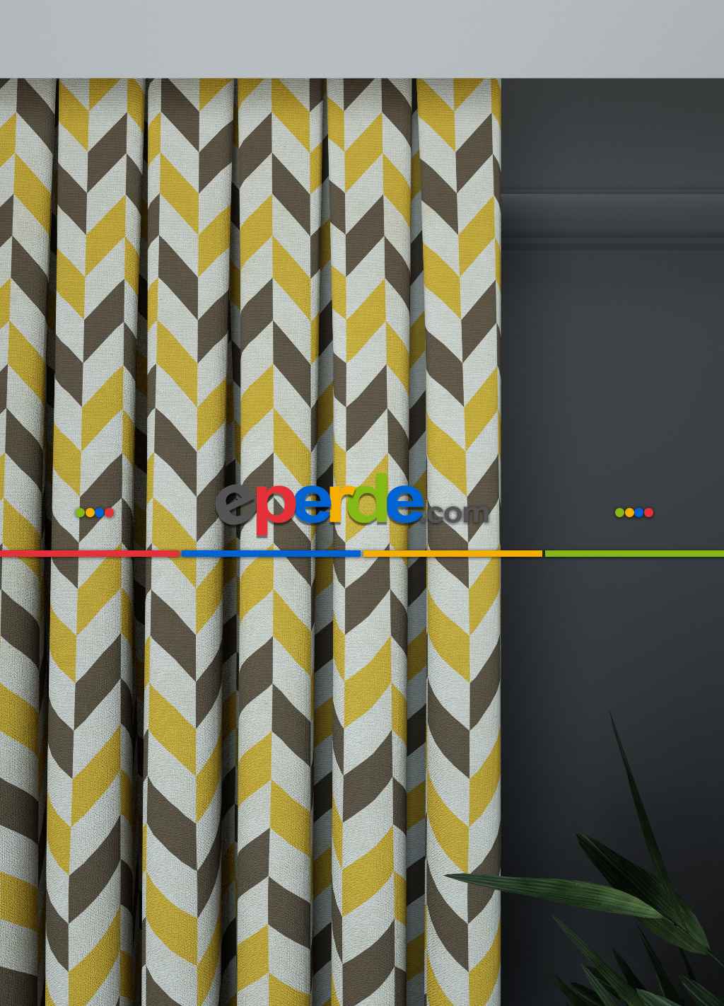 Dökümlü Kumaştan Geniş En Sarı Balıksırtı Desenli Fon Perde 1. Kalite