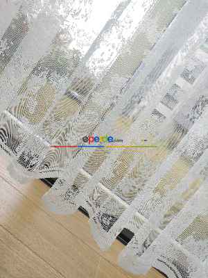 Hazır Ölçülü Bulut Desen Fransız Dantel Örme Tül Perde - Ekru