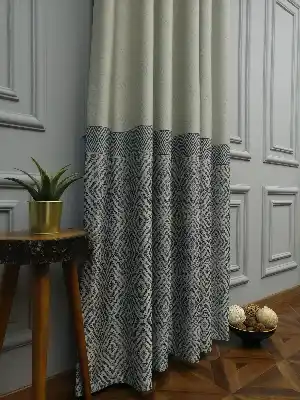 Modern Pano Fon Perde Bantlı Çift Renk - 501- Lacivert-bej