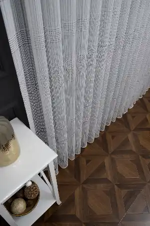 Zincir Çizgili Tül Perde Ekru Renk Kırık Beyaz- Ekru - Kurşunlu Tül