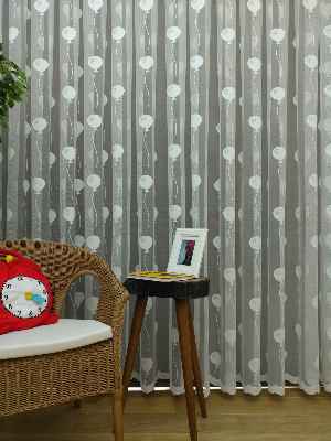 Çocuk Odası Tül Perde - Balon Desenli Örme Tül Perde- Ekru