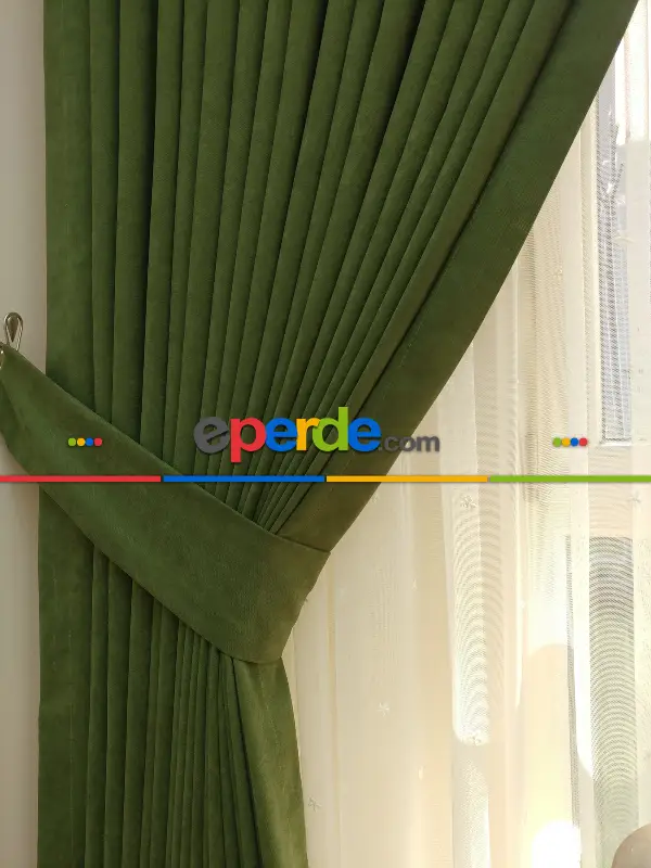 Salon Fon - Çimen Yeşil Düz Fon Perde (  Dökümlü Fon )- Yeşil