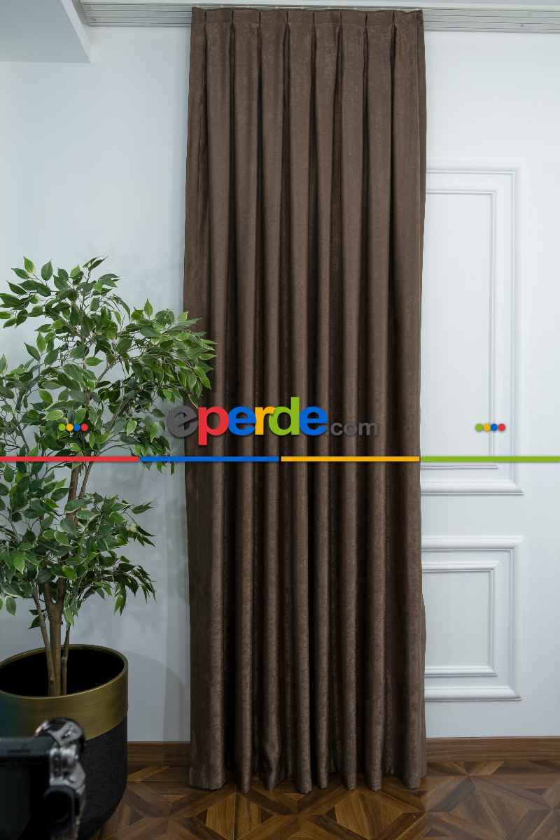 Salon - Soft Sütlü Kahve Fon Perde Dökümlü En - Sütlü Kahve