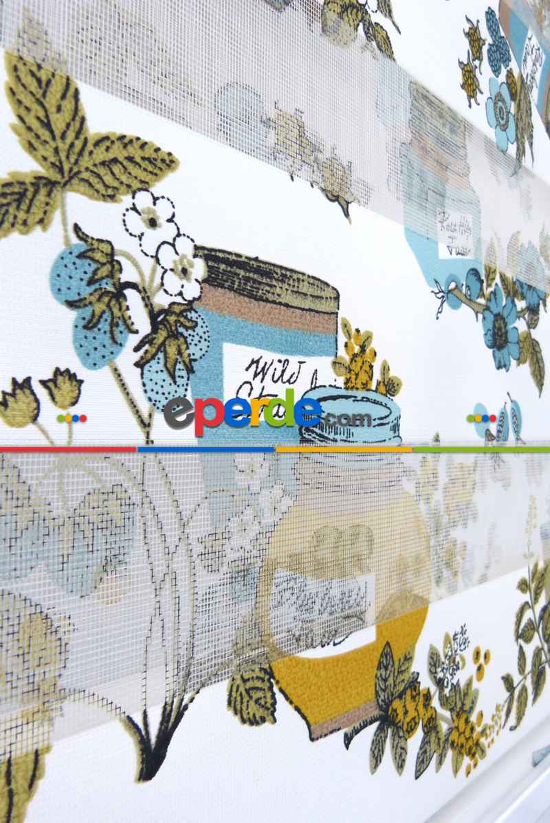 Mutfak Zebra Perde 12-768- Turkuaz-sütlü Kahve