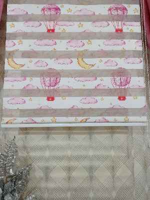 Çocuk Odası - 1. Kalite Bulut Desenli Zebra Perde- Pembe