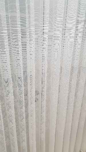 Salon Çiçek Çizgi Örme Tül Perde- Ekru