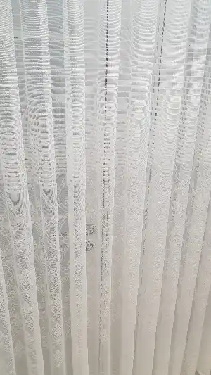 Çiçek Desen Tasarım Yeni Çizgi Örme Tül Perde- Ekru