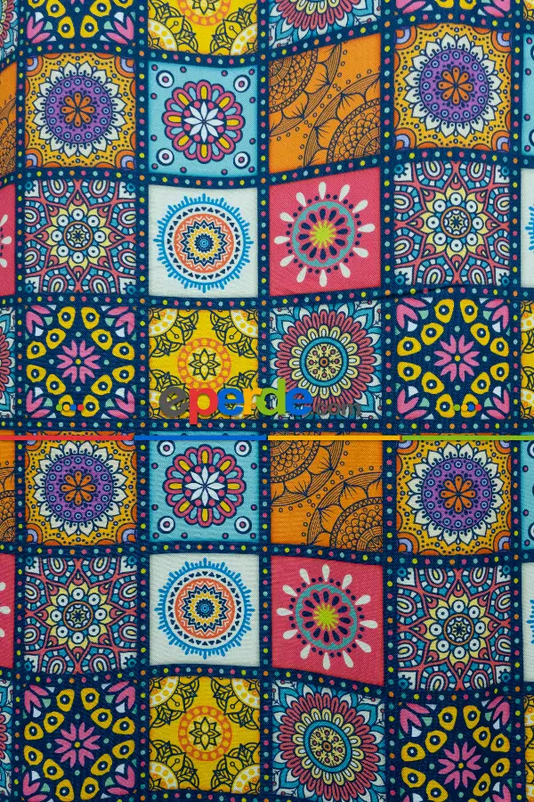 Etnik Desenli Fon Perde K508 E - Kumaşı Kalındır Duck Bezi Değildir.- Sarı-Turkuaz-Pembe-Kahve-Hardal Sarısı-Çok Renkli