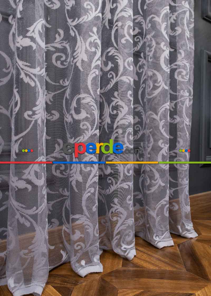 Sarmaşık Şal Desen Gri Füme Renk Desen Tasarım Tül