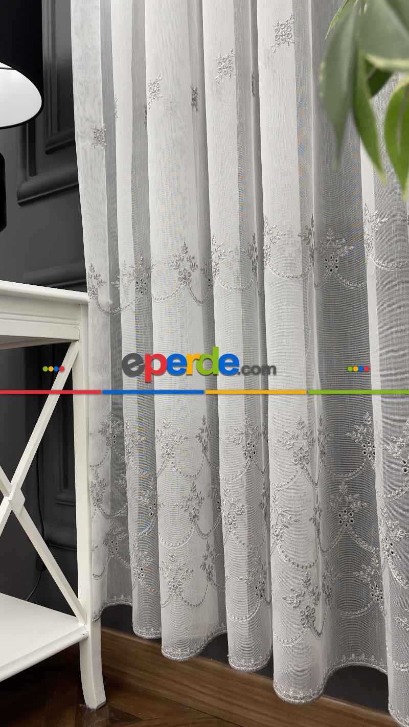 Salon - Premium Seri Trend Perde Modelleri 2023-kabartma Atlas İplikle Nakışlı İşleme Tül Perde 03