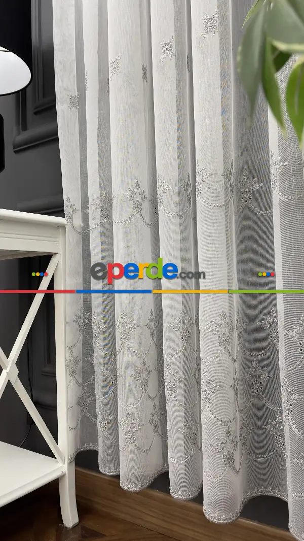 Oturma Odası - Premium Seri Trend Perde Modelleri 2023-kabartma Atlas İplikle Nakışlı İşleme Tül Perde 03