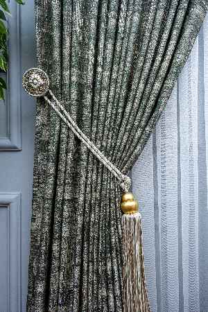 Patinedesenli Carmen Jakar Dokuma Fon Perde- Yeşil-bej