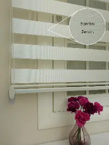 Krem - Ekru Renk Bambu Zebra Perde (kalın Zeminli)- Krem-krem Açık