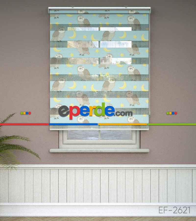 Yıldız Desenli Baskılı Zebra Perde- Çok Renkli