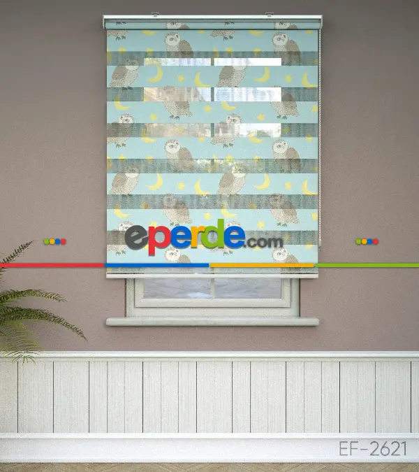 Yıldız Desenli Baskılı Zebra Perde- Çok Renkli