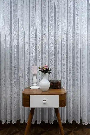 Salon Odası- Liva Gold Örme Arası Modern Desenli Tül Perde- Ekru