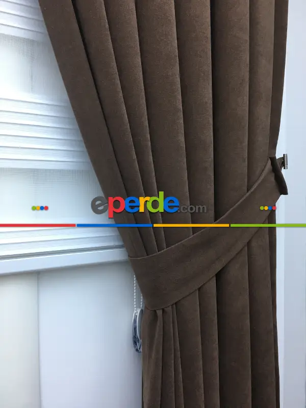 Kahverengi Düz Fon Perde (280 Eninde)- Kahverengi