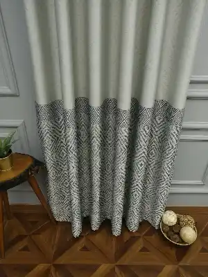 Modern Pano Fon Perde Bantlı Çift Renk - 501- Lacivert-bej