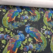 Tavuskuşu Desenli Fon Perde Evm315 -t - Kumaşı Kalındır Duck Bezi Değildir.- Siyah-Yeşil-Mavi-Çok Renkli