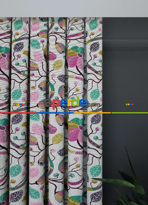 Dökümlü Kumaştan Geniş En Çiçek Desenli Fon Perde 1. Kalite