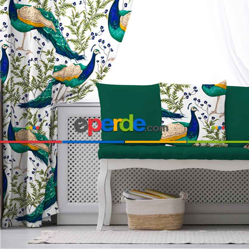 Kuşlu Fon Perde Evim 222 Kumaşı Kalındır Duck Bezi Değildir