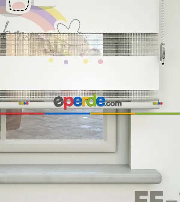 Bebek Odası Zebra -  Unicorn Desenli Özel Baskılı Zebra Perde- Çok Renkli