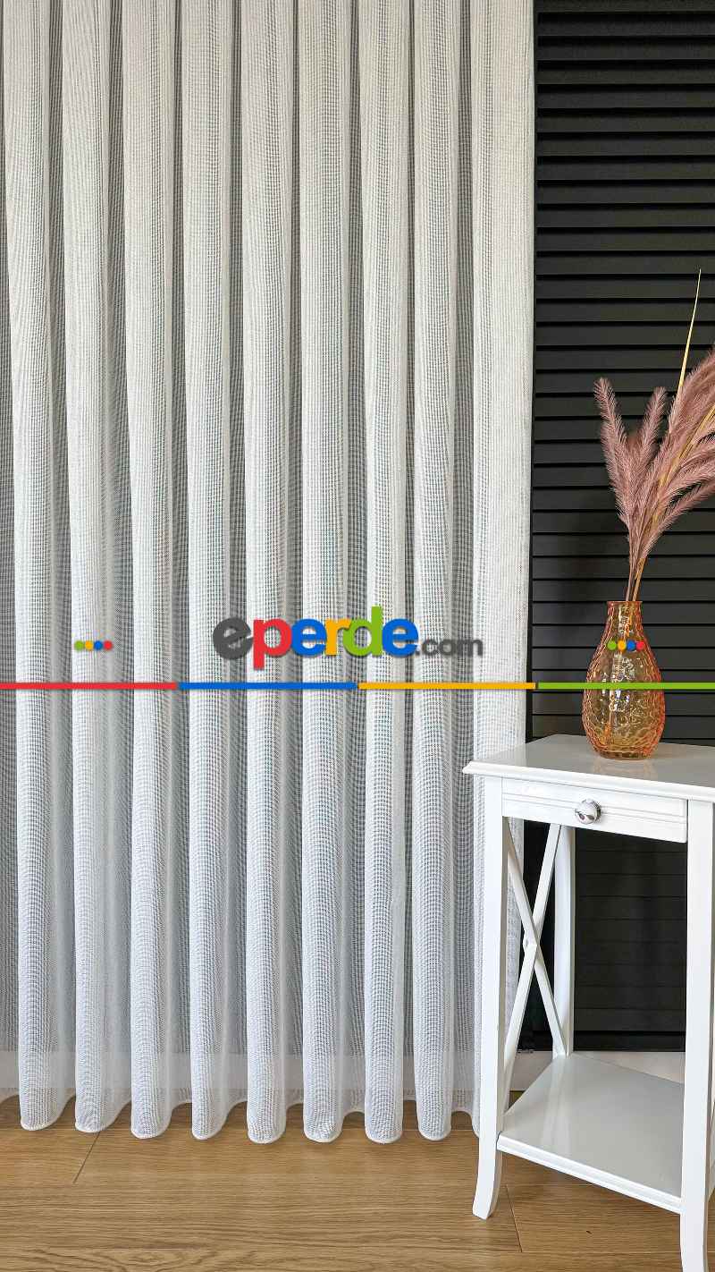 Ekru Keten Gümüş Simli Tül Perde - Ağır Gramajlı Premium