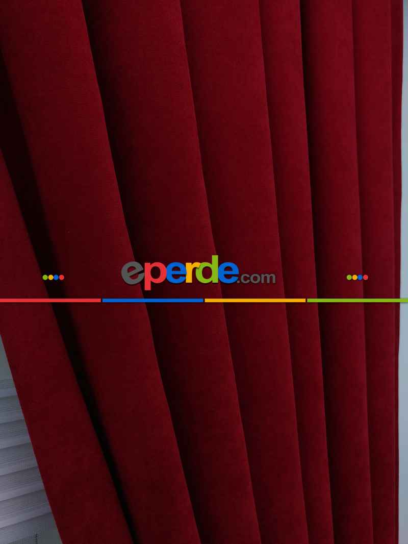 Kırmızı Düz Sade Mutfak Fon Perde Yan Kanat Perdesi- Kırmızı