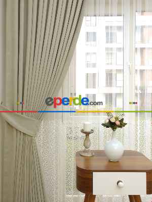 Bej Rengi - Düz Fon Perde ( Dökümlü Fon Perde)- Bej