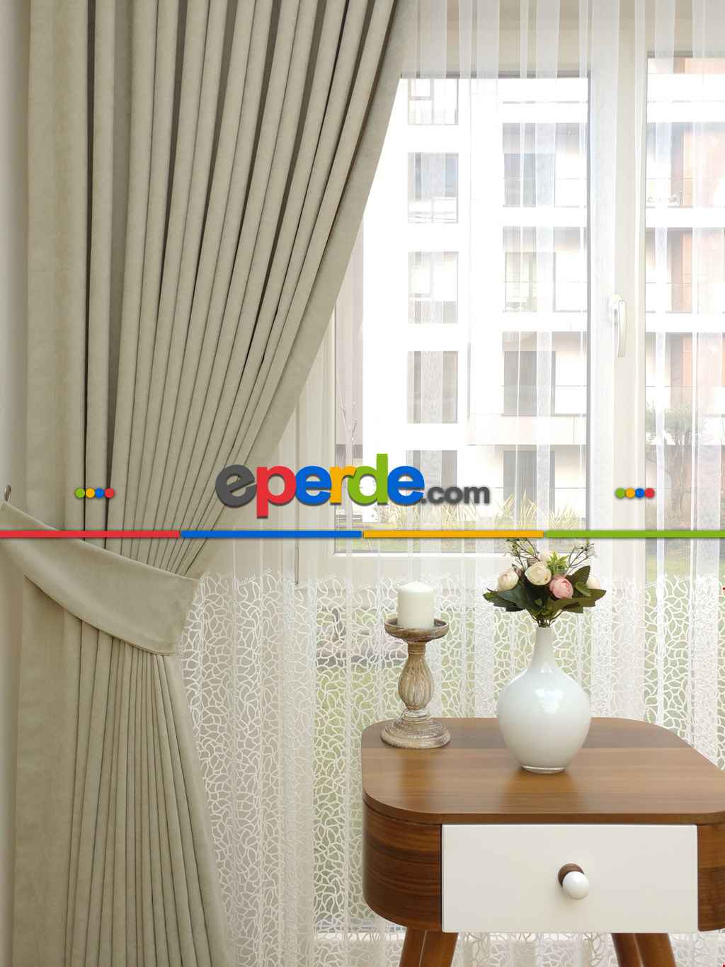 Bej Rengi - Düz Fon Perde ( Dökümlü Fon Perde)- Bej