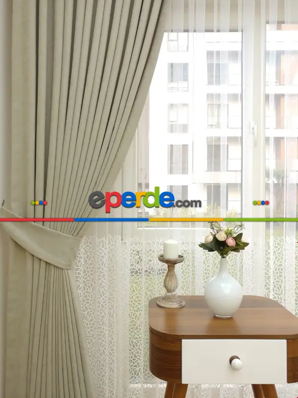 Bej Rengi - Düz Fon Perde ( Dökümlü Fon Perde)- Bej