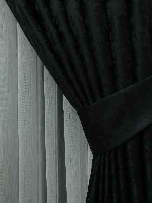 Siyah Renk Jakar Desenli Fon Perde - Siyah