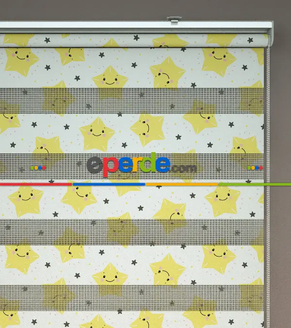 Yıldız Desenli Baskılı Zebra Perde- Çok Renkli