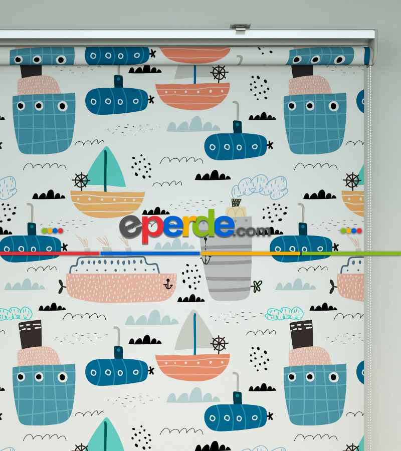 Bebek Odası - Denizci Desenli Baskılı Stor Perde- Çok Renkli