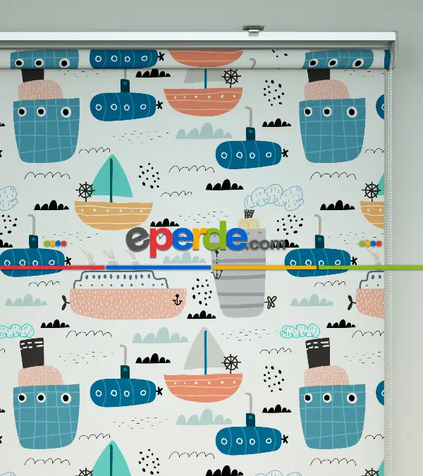 Çocuk Odası Stor Perde - Denizci Desenli Baskılı Stor Perde- Çok Renkli