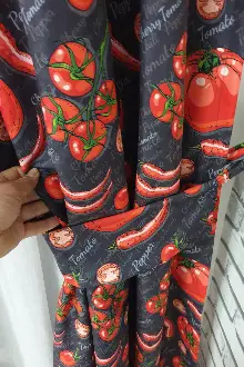 Mutfak Perdesi Kanat Fon Perde Dometes Biber Desenli- Siyah