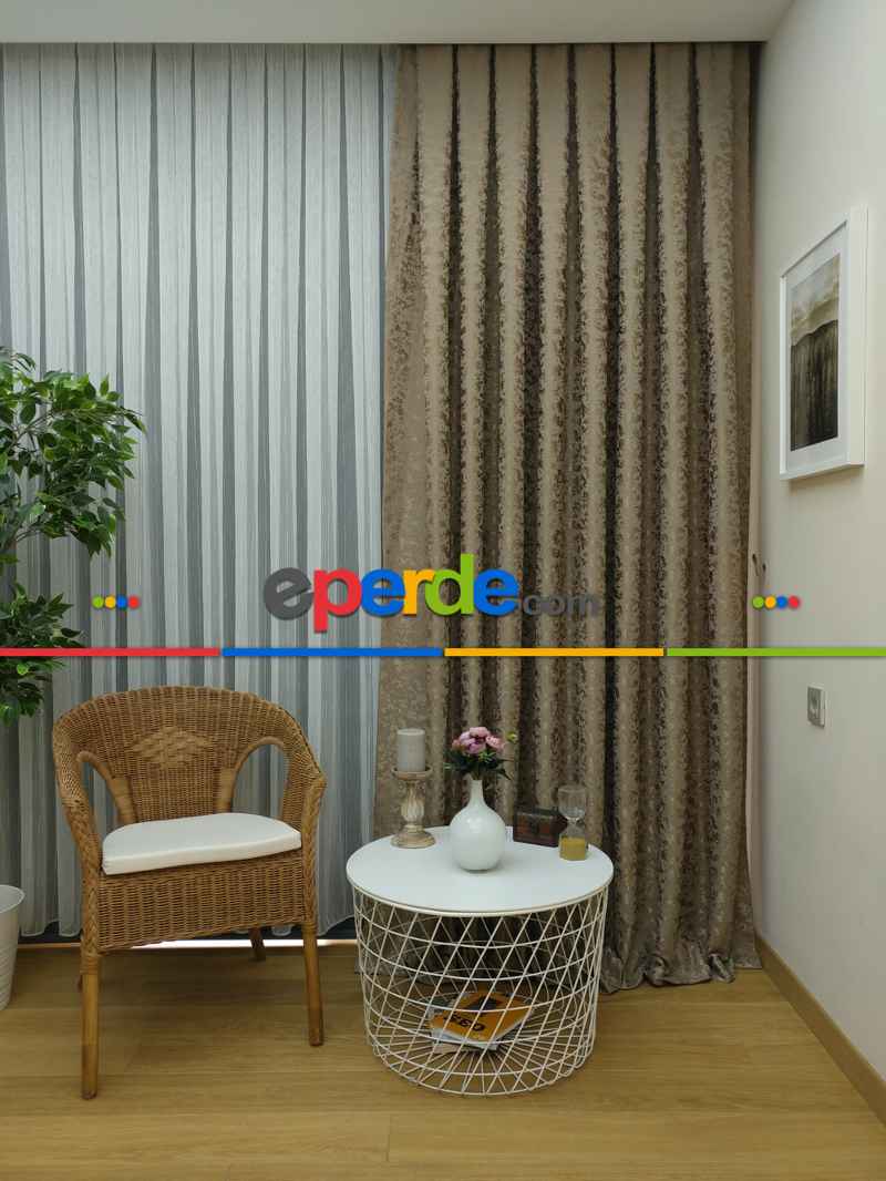 Toprak Rengi Duz Jakar Fon Perde (150)- Taba