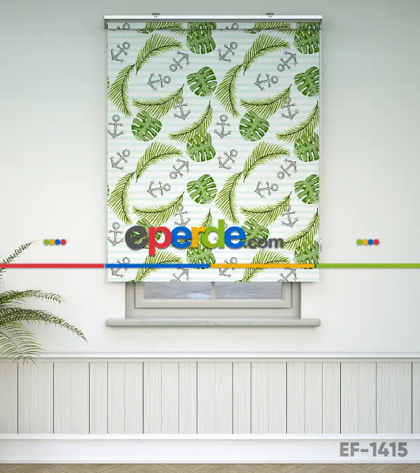 Çapa Desenli Baskılı Stor Perde- Yeşil-mavi-gri-füme-antrasit-çok Renkli