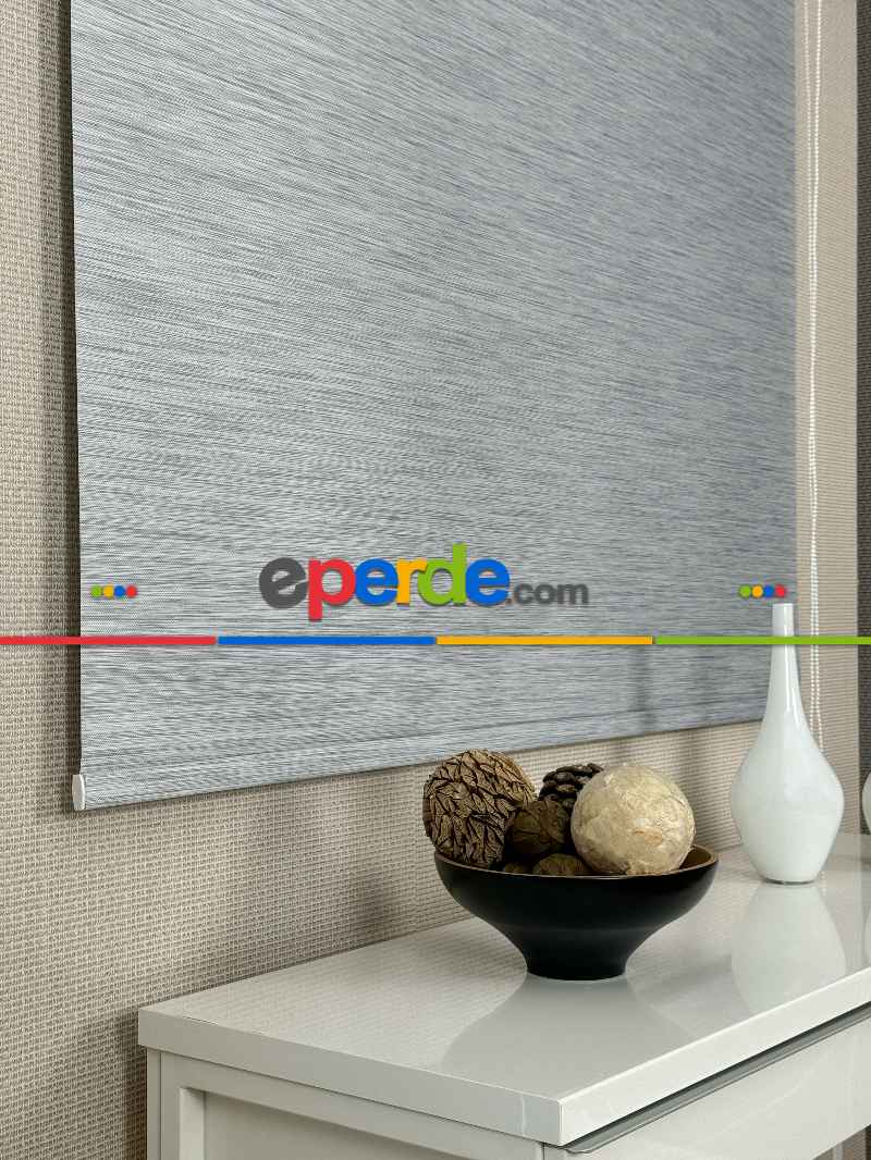 Gri Bambu Stor Perde, Standart Metal Kasalı Yüksek Kalite Kornişe Kolay Montaj Seçenekli